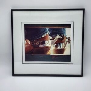 Cowboy Boots Spurs Art Print Framed Wall Hanging 15x14 Western Rustic Outlaw